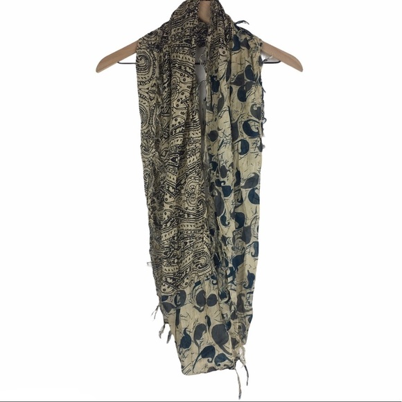 2 Scarf Lot FOREVER 21 Floral Paisley Sheer Fringe Tribal Southwestern Boho Cozy - Picture 3 of 16